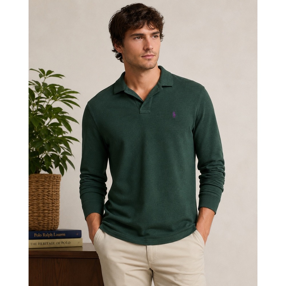 Polo Ralph Lauren Mens Classic Fit Long Sleeve Polo Shirt Green Large Purple
